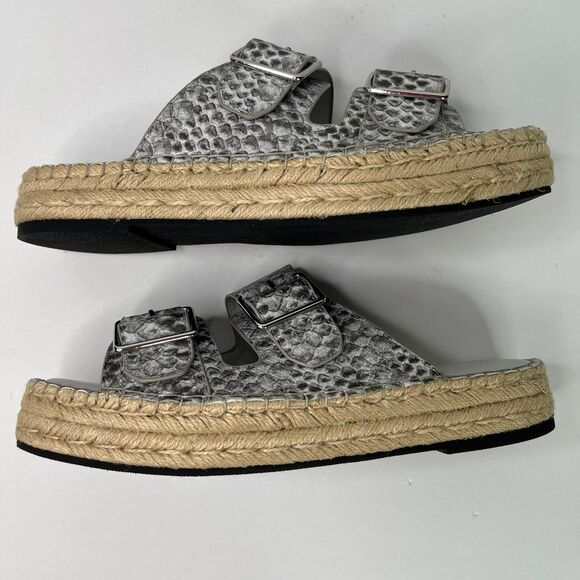 Logo Lori Goldstein Grey White Snake Leather Lindsay Slide Sandal New #514 - Picture 7 of 12